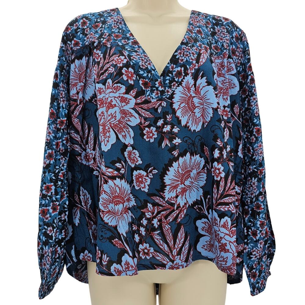 Band of the Free Womans size S Josie Sapphire Mixed Print Long Sleeve Top NEW